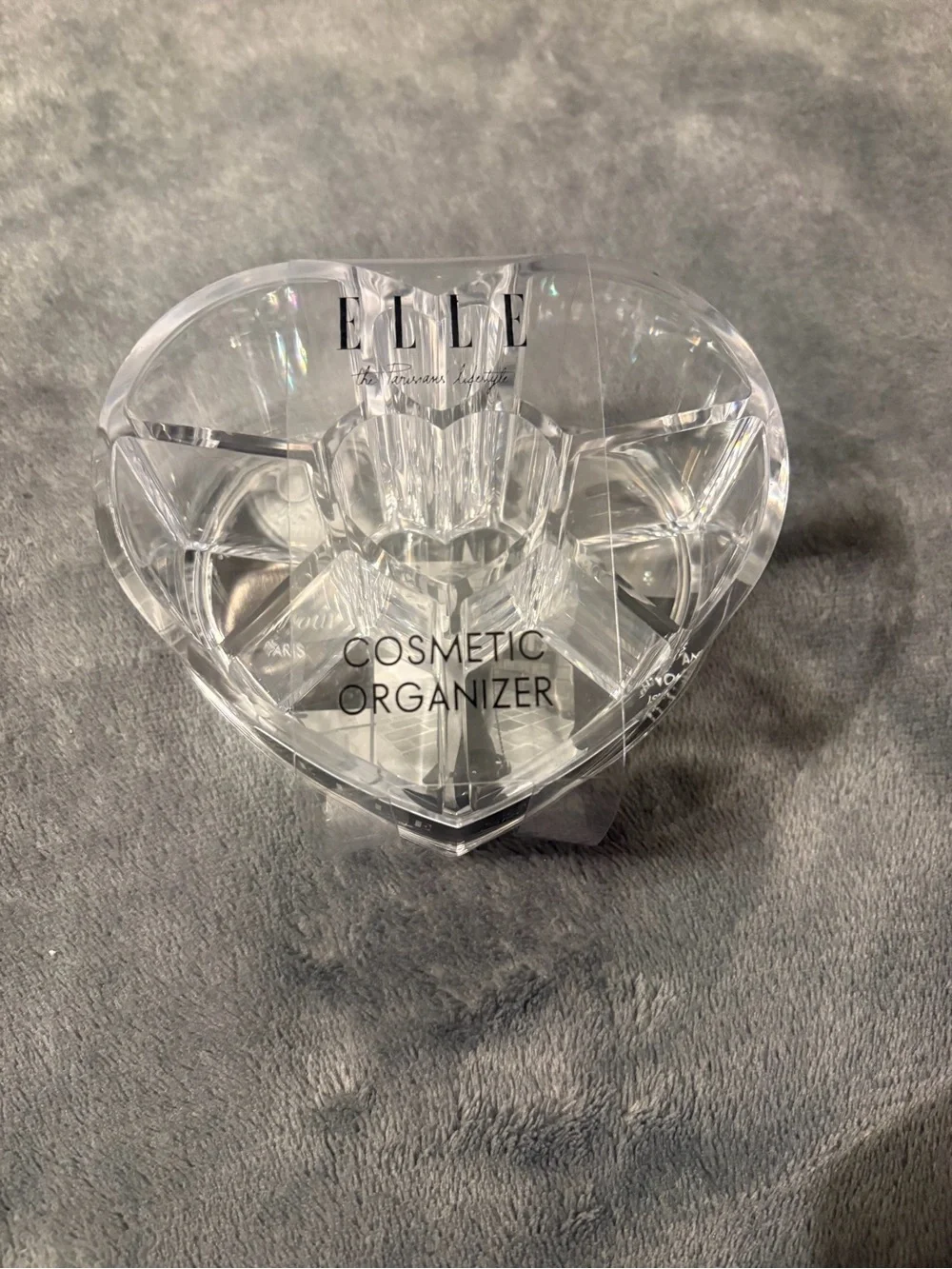 ELLE Clear Heart-Shaped Cosmetic Organizer in Transparent and Black Accents